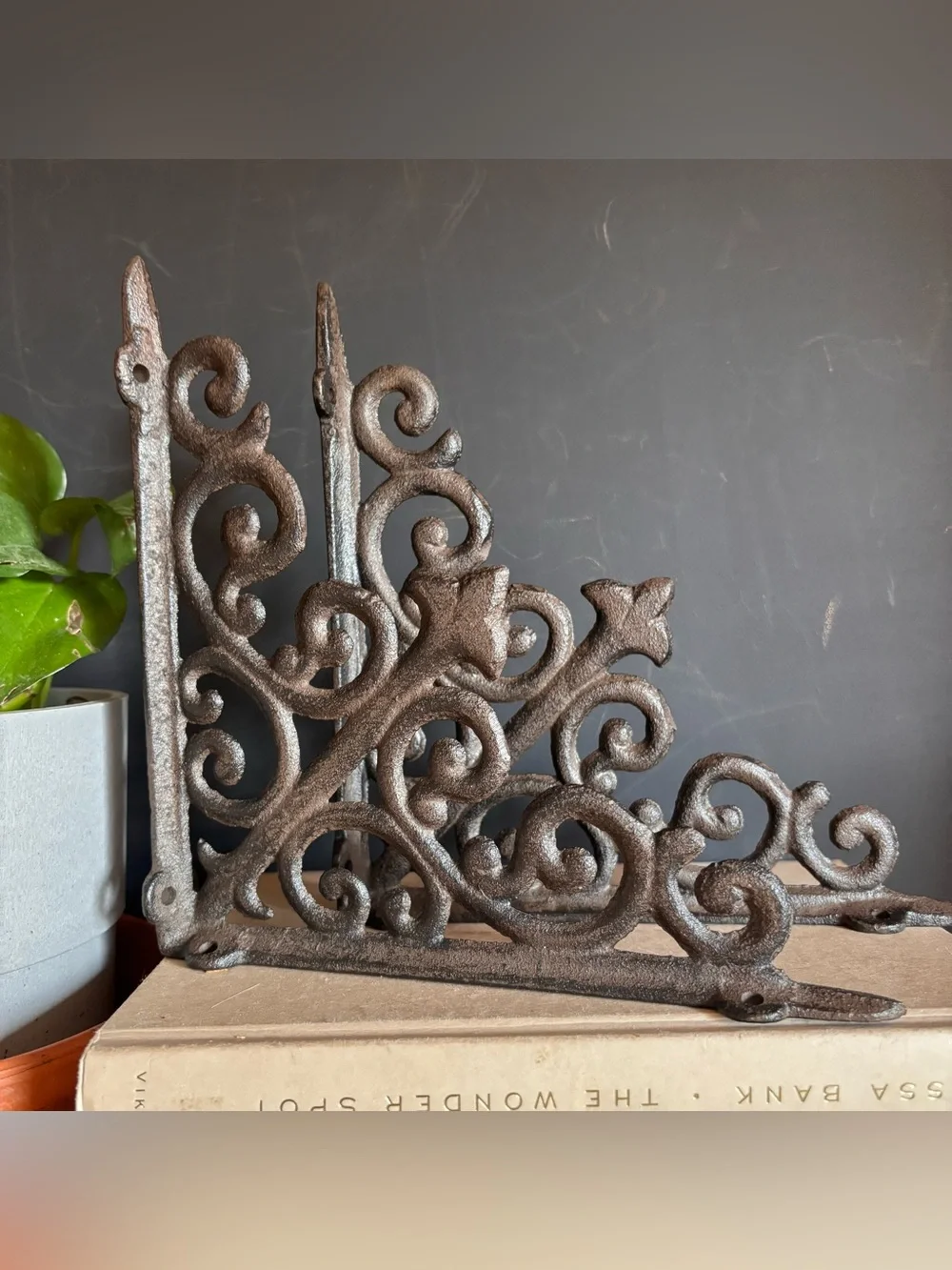 Decorative Iron Scroll Wall Brackets - Brown set of 2
